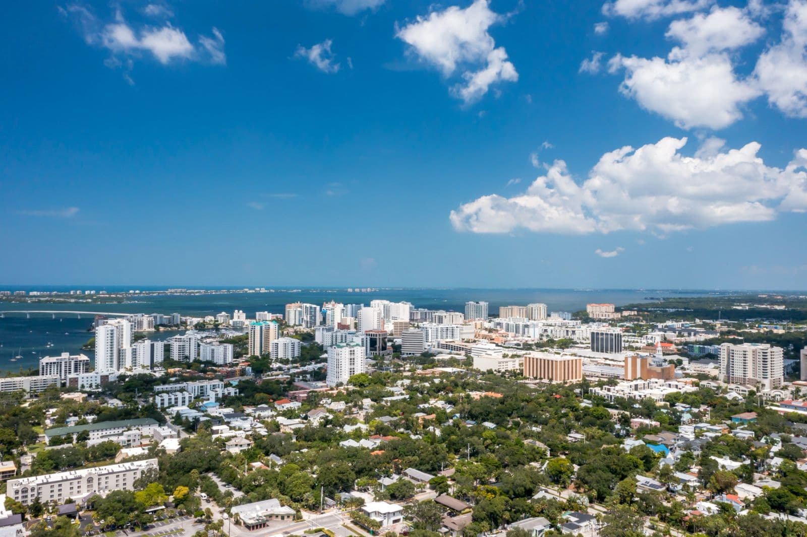 Aerial view of downtown Sarasota and Sarasota Bay